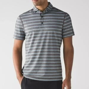 Lululemon Evolution Polo Shirt Gray Striped Short Sleeve Size S